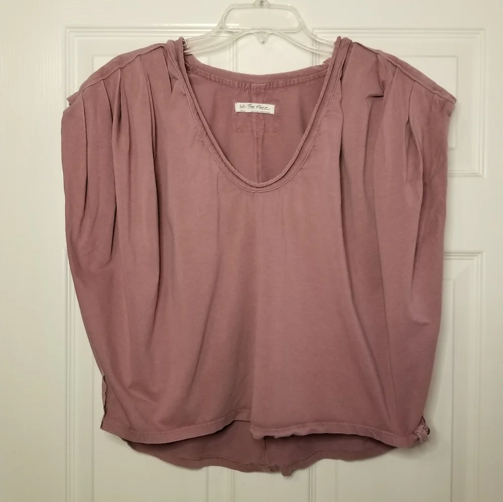 We The Free Pink Mauve Slouchy Oversized Cropped V Neck Top Size S